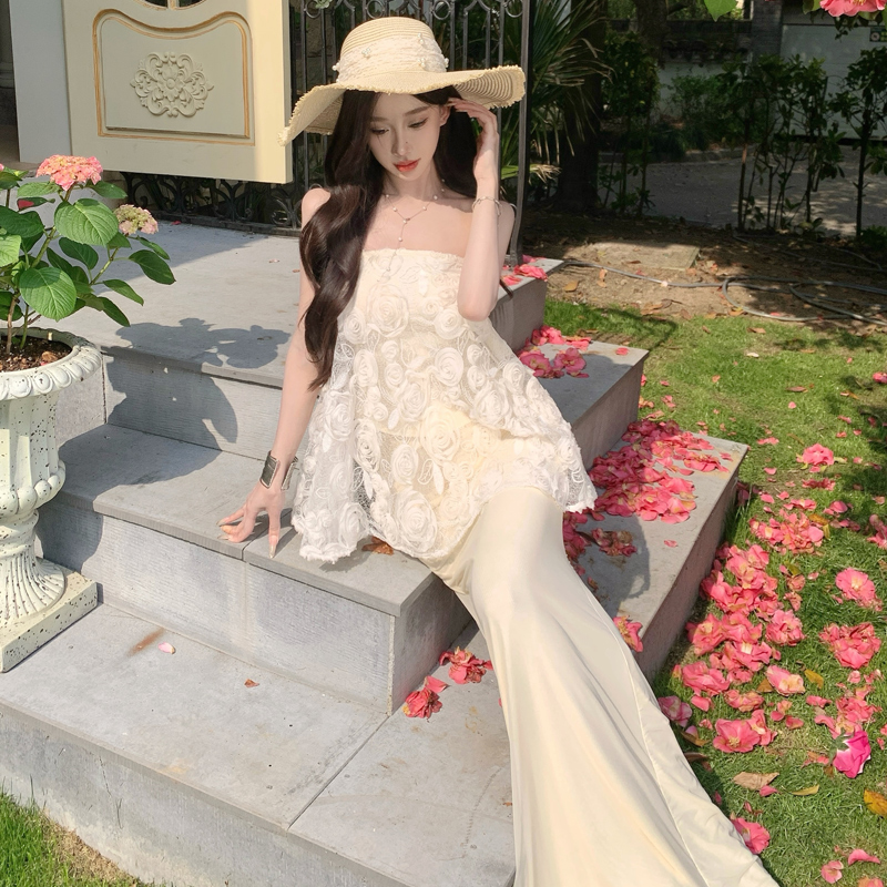 3D Rose Embroidered Sequin A-Line Strapless Mermaid Tulle Dress Set - Image 5