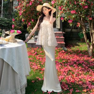 3D Rose Embroidered Sequin A-Line Strapless Mermaid Tulle Dress Set