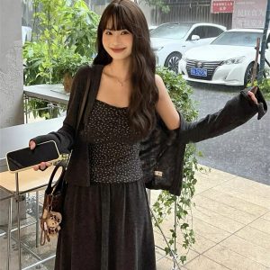Lazy Style Floral Cami Knit Cardigan High Waist A-Line Skirt 3-Piece Set