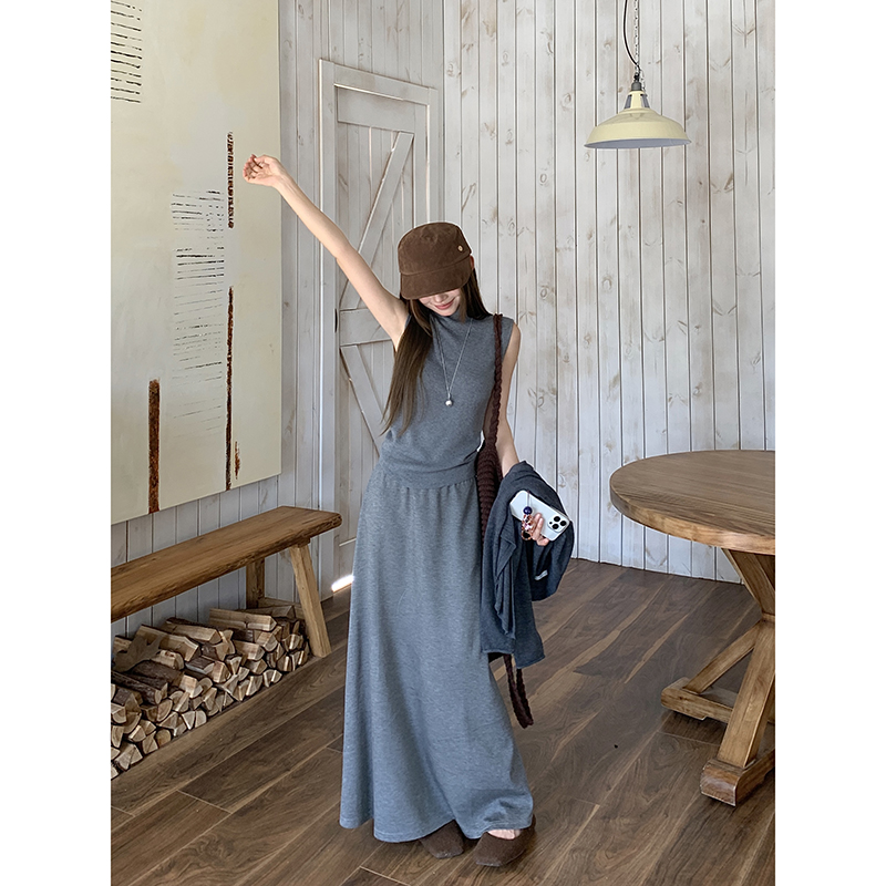 Women's 3-Piece Knit Cardigan High Neck Vest and A-Line Skirt Set - Image 5