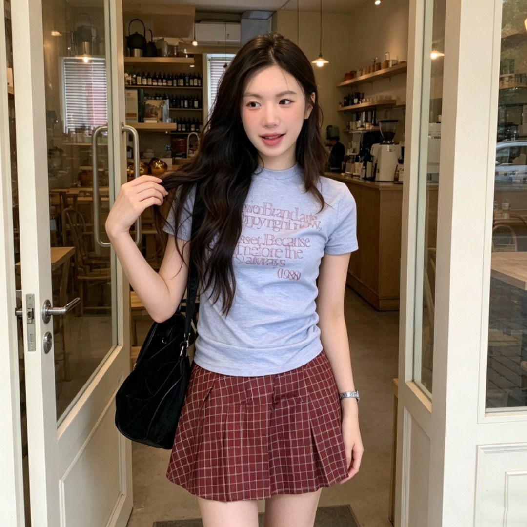 2026 Summer New 40s Pure Cotton 220g 92% Cotton 8% Spandex Regular Shoulder Short Sleeve T-Shirt Women Print - Image 4