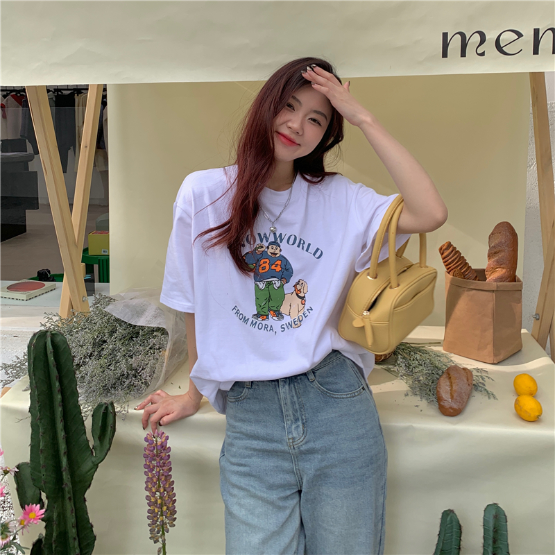 2026 New Hot Drop Shoulder Loose Fit 200g Combed Pure Cotton Back Binding Short Sleeve T-Shirt Print - Image 2