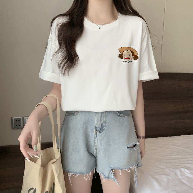 100% Cotton Cartoon Girl Print Loose Short Sleeve Plus Size T-Shirt for Women 2026 Summer - Image 4