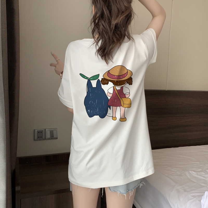 100% Cotton Cartoon Girl Print Loose Short Sleeve Plus Size T-Shirt for Women 2026 Summer - Image 2