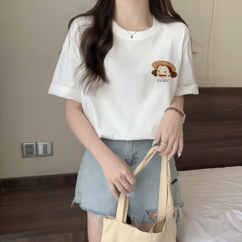 100% Cotton Cartoon Girl Print Loose Short Sleeve Plus Size T-Shirt for Women 2026 Summer - Image 5
