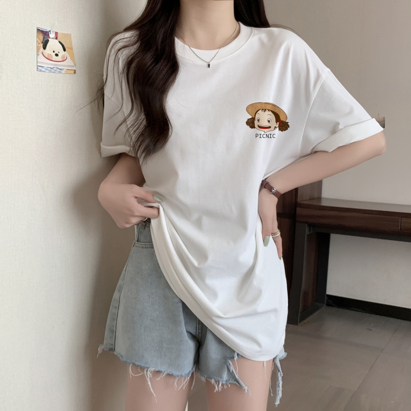 100% Cotton Cartoon Girl Print Loose Short Sleeve Plus Size T-Shirt for Women 2026 Summer - Image 3