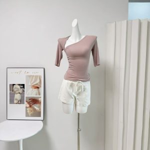 Women's Ramie Casual Shorts Drawstring High Waist Slimming Hot Pants