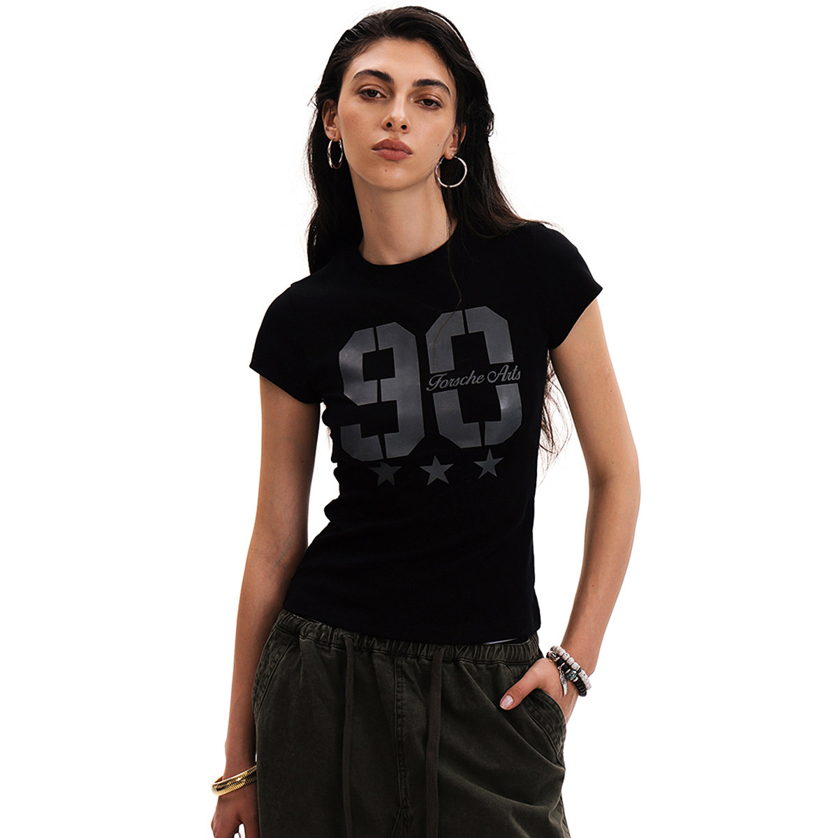 Women's Slim Fit Retro Sporty T-Shirt with Print and Number - Image 4