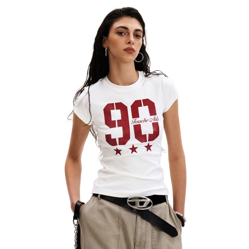 Women's Slim Fit Retro Sporty T-Shirt with Print and Number - Image 3