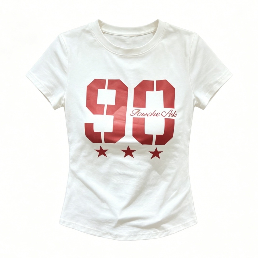 Women's Slim Fit Retro Sporty T-Shirt with Print and Number - Image 5