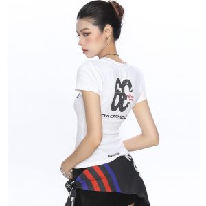 2026 American Retro V-Neck Short Sleeve T-Shirt with Letter Print