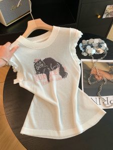 Women Summer Lace Spliced Cap Sleeve Knit Top Sweet Sleeveless Shirt