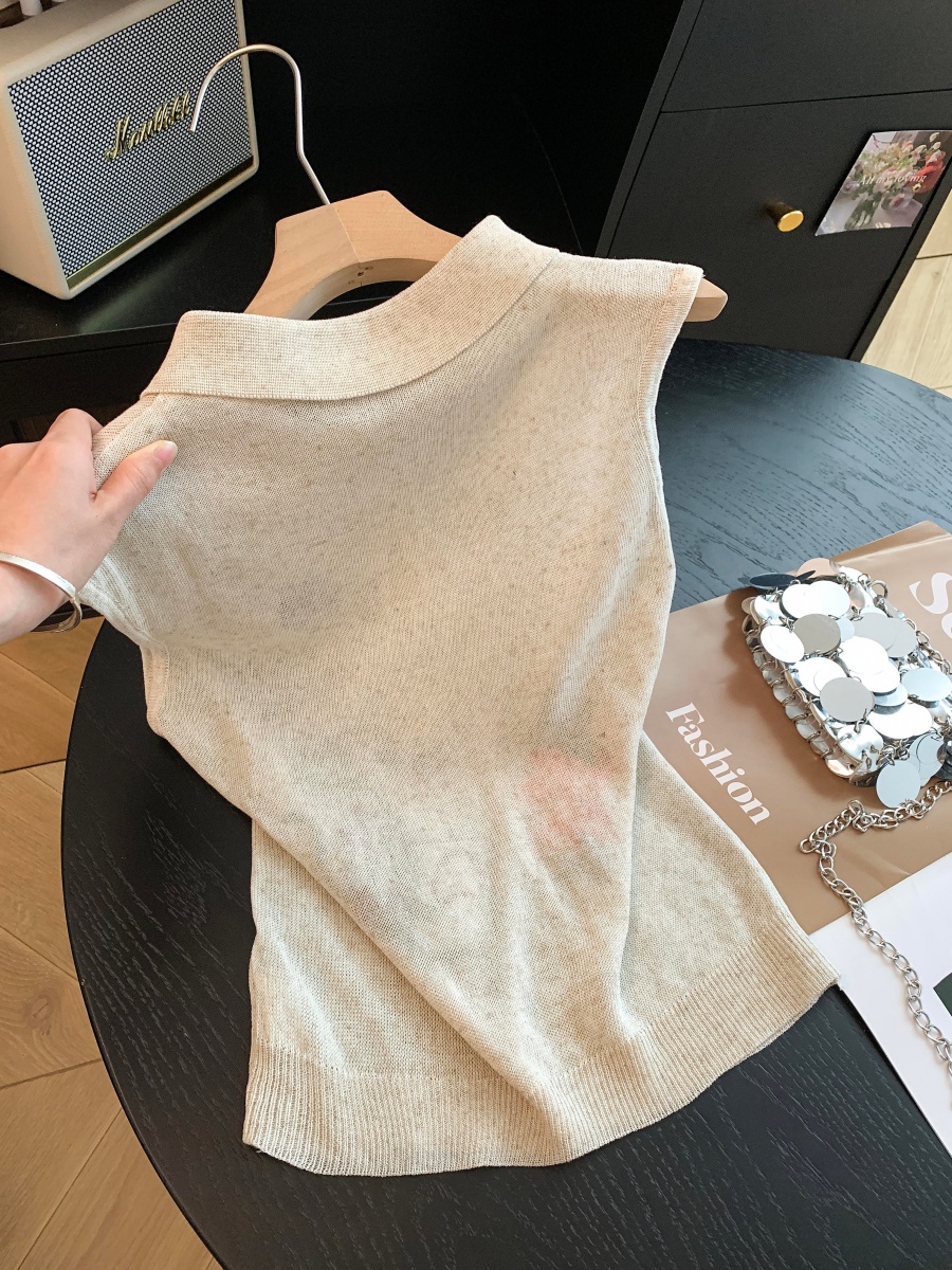 Korean Style Cat Flower Embroidered Collar Sleeveless Knit Vest Women 2026 Summer Loose Polo Top - Style c15894 - Image 3