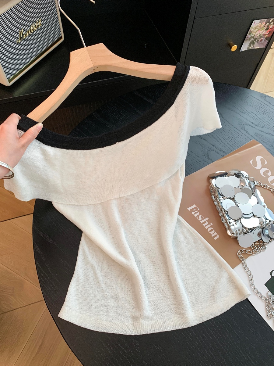 French Style Off-Shoulder Bow Tie Knit Top Women 2026 Summer - Image 4