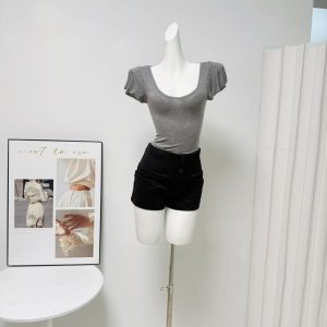 F PROJECT Women's Slimming V-Neck Short Sleeve T-Shirt with Small Fly Sleeves - Soft Lyocell Wool Blend