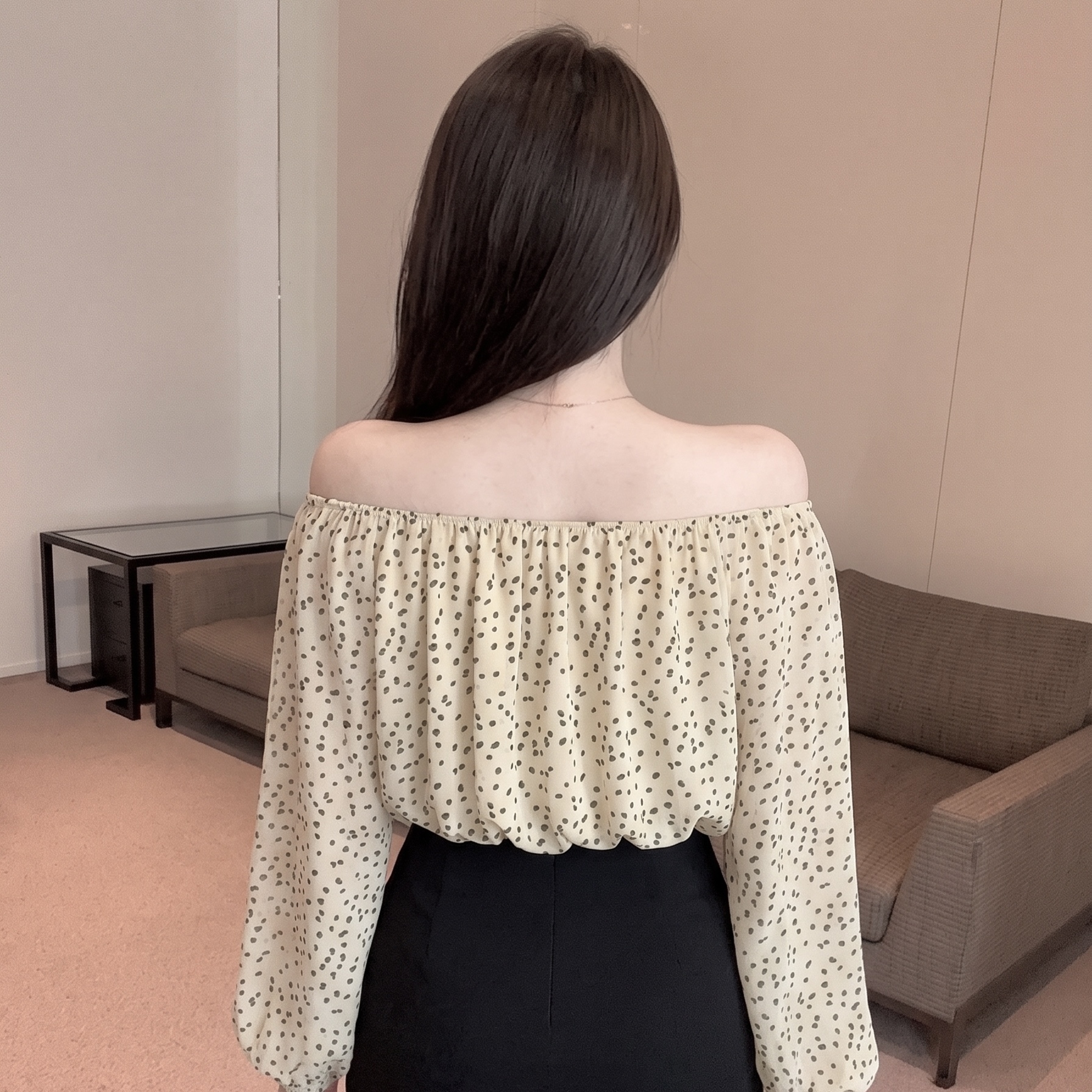 Women's French Off-Shoulder Polka Dot Shirt Summer 2026 Long Sleeve - Image 5