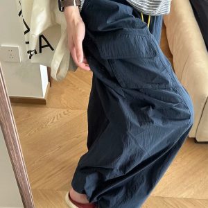 Women's Navy Cargo Pants Quick-Dry Wide Leg Casual Pants Plus Size