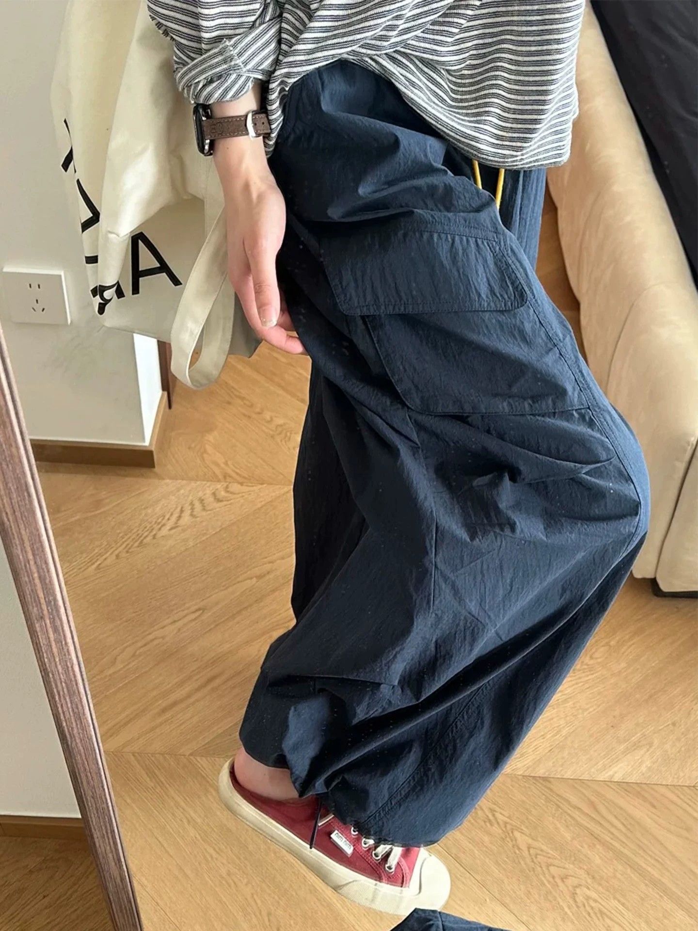 Women's Navy Cargo Pants Quick-Dry Wide Leg Casual Pants Plus Size